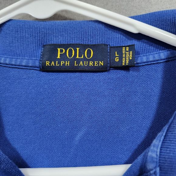 Polo Ralph Lauren Polo Shirt Mens Large Blue Solid 100% Cotton Vintage - Picture 2 of 13